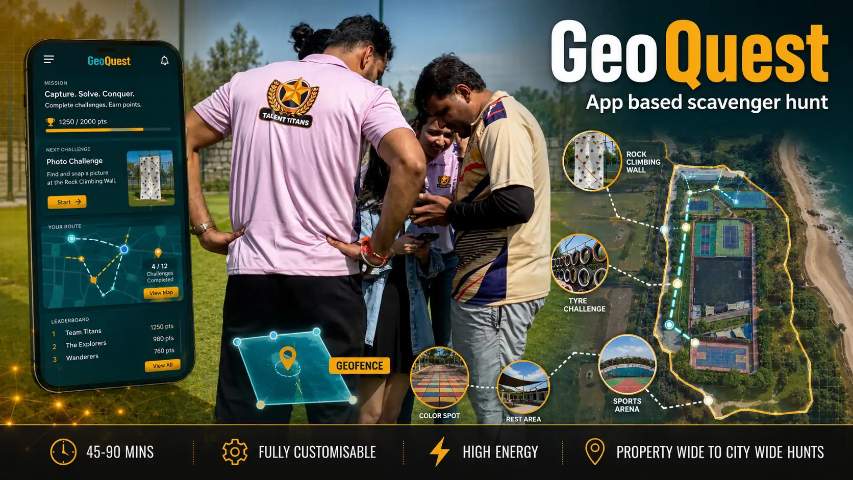 Teams running outdoor with smartphones